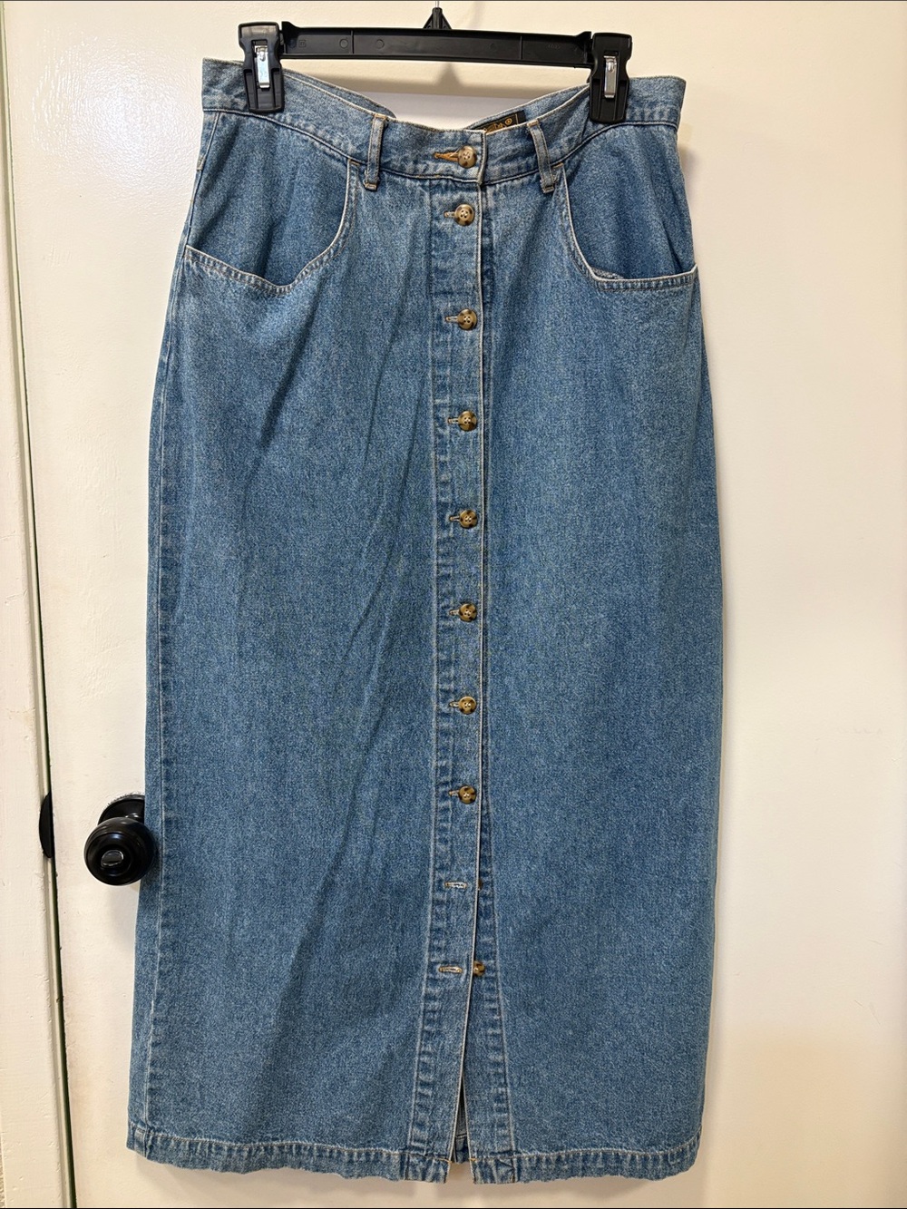 Classic Button-Front Denim Midi Skirt